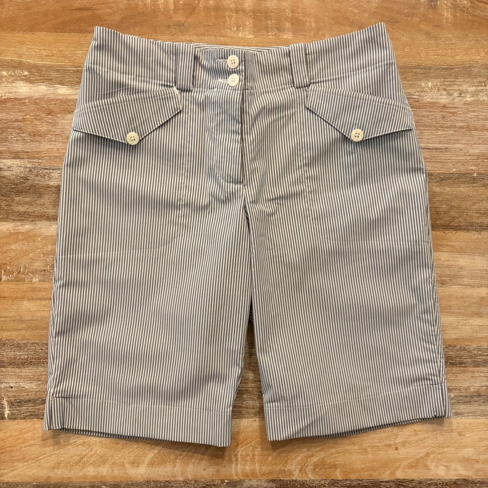 Nike Golf Dri-FIT Shorts Womens 6 Grey White Pinstripe Bermuda Athletic 10"‎
